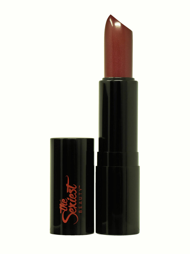 A rich red brown shade classic lipstick.