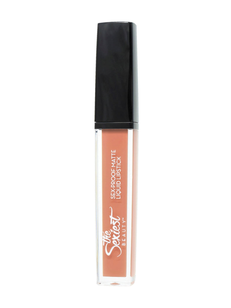 A tanned, peachy nude liquid lipstick. 